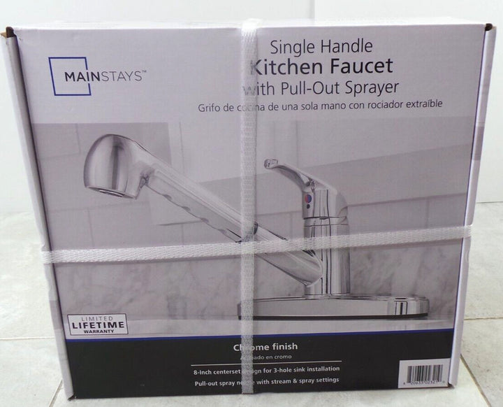 Mainstays Single Handle Kitchen Sink Faucet with Pull-Out Sprayer and Chrome Finish Retail $37.40