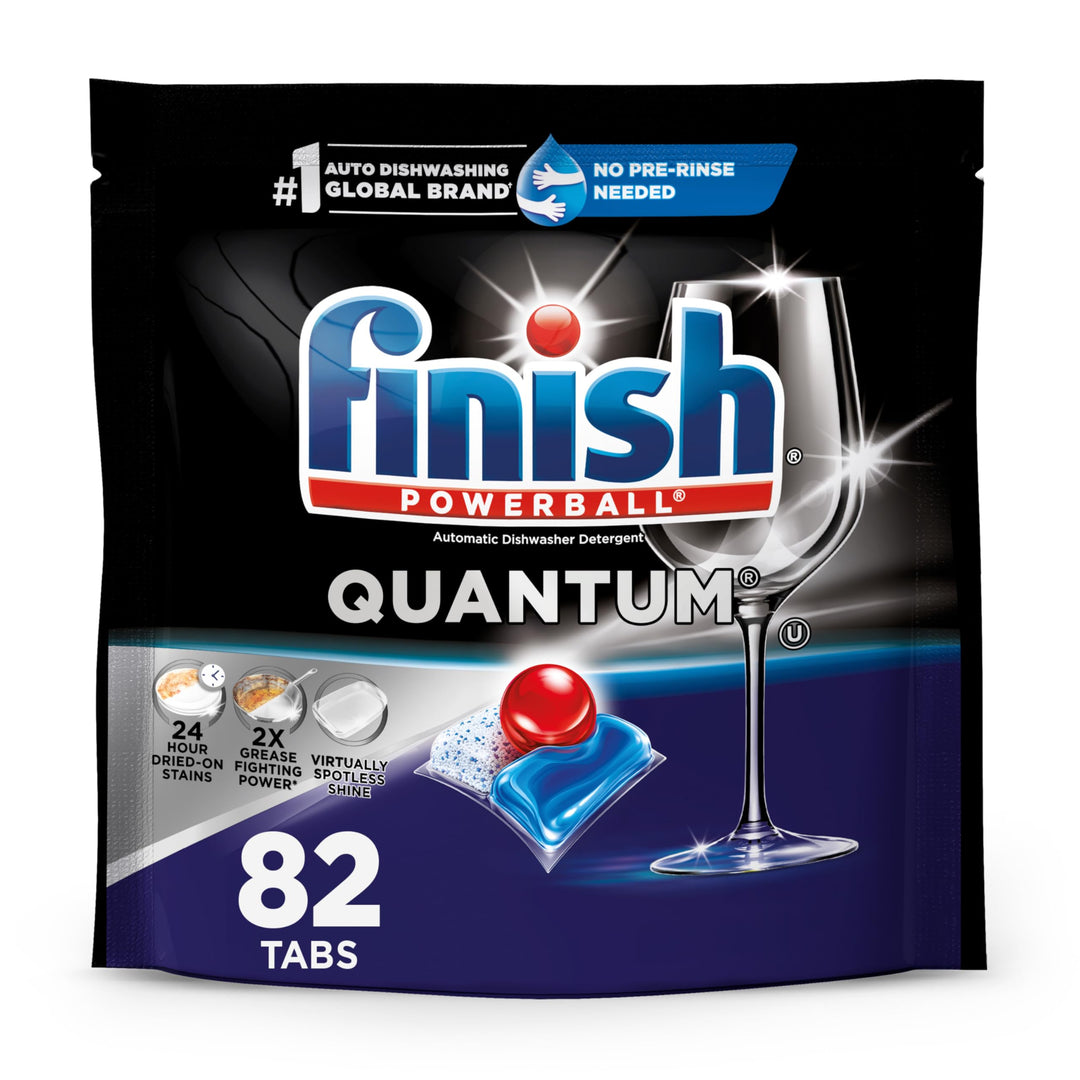Finish Quantum Dishwasher Pods, No Pre-Rinse Dishwasher Detergent Soap Removes 24HR Dried-On Stain and Grease, Leaving a Virtually Spotless Shine, 82 Count