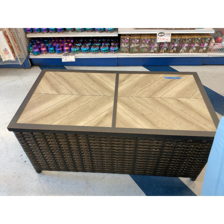 Wicker Coffee Table, Rectangular, Wood-look Tile Top, Outdoor