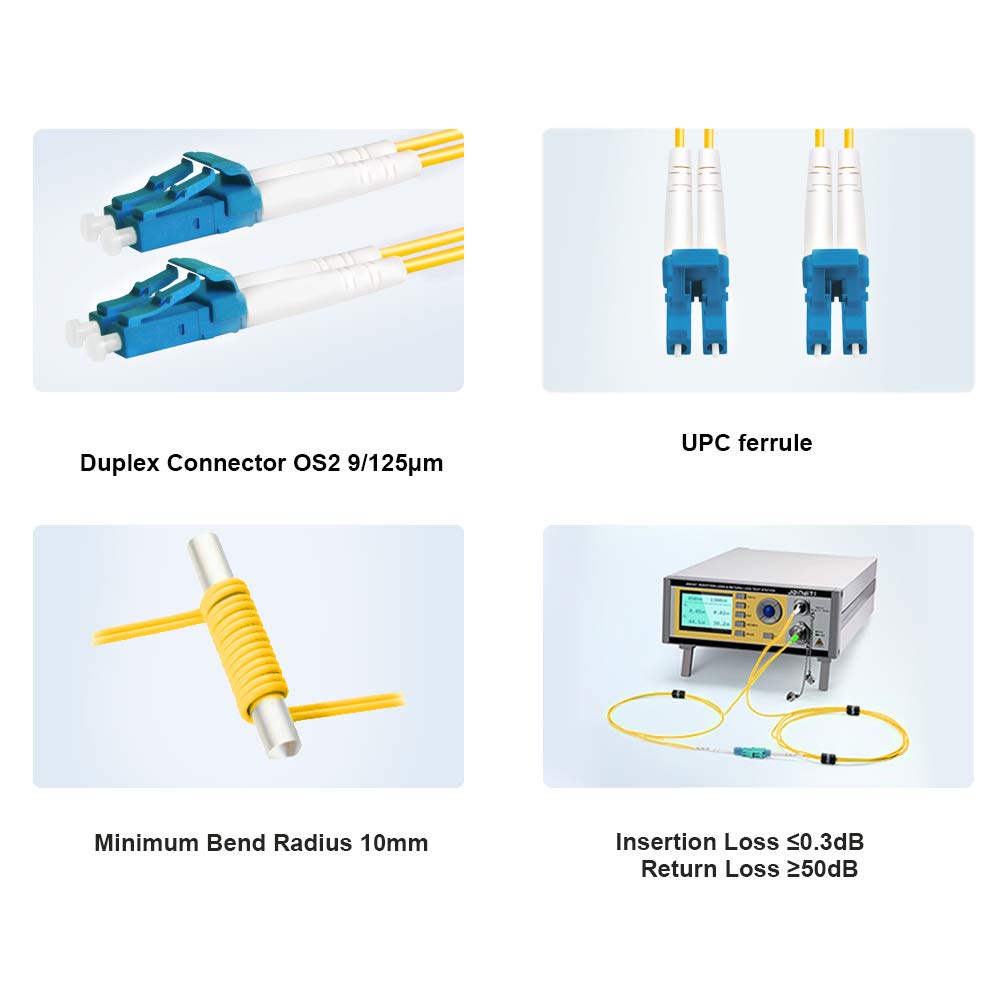 FLYPROFiber- 4M OS2 Fiber Patch Cable LC to LC, Length Options: 0.2m-300m, 1G/10GB Single Mode Duplex 9/125um SMF Fiber Optic Cable Cord LSZH 4Meter(13ft)