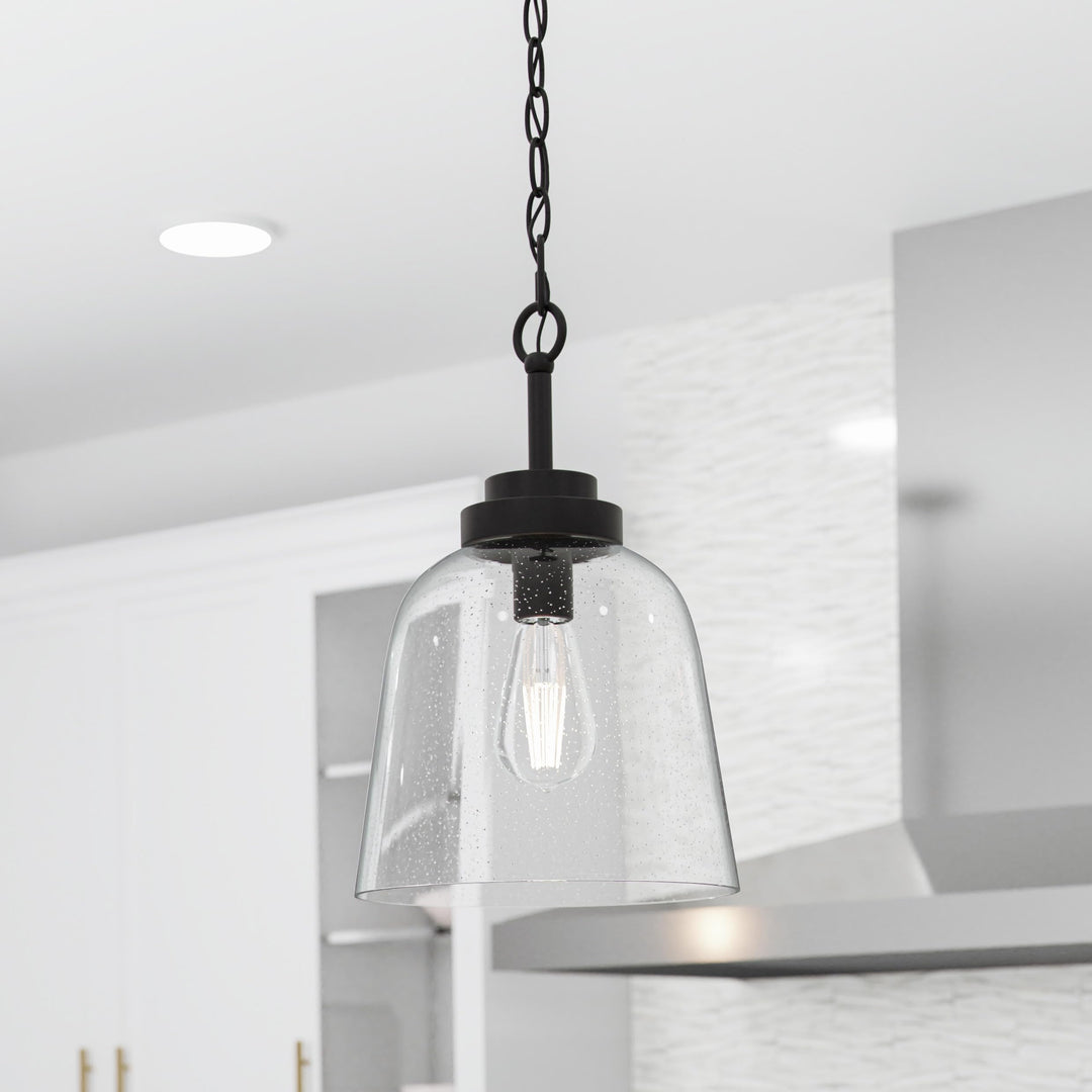 Quoizel Seaton Pendant Light, 14.75 Inch 1-Light Matte Black Finish, Max Adjustable Height 67", Pendant Light for for Kitchen Island, Dining, Hallway or Bedroom
