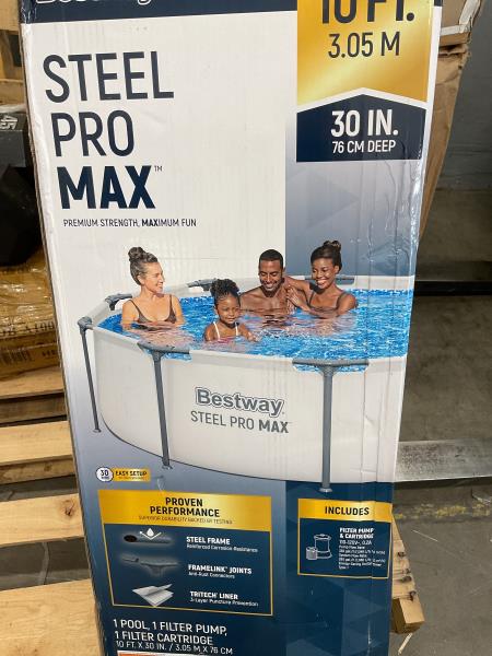Bestway Steel Pro MAX 10' x 30" Round Metal Frame Above Ground Outdoor Backyard Swimming Pool Set with 330 Gallon Filter Pump Retail $110.16