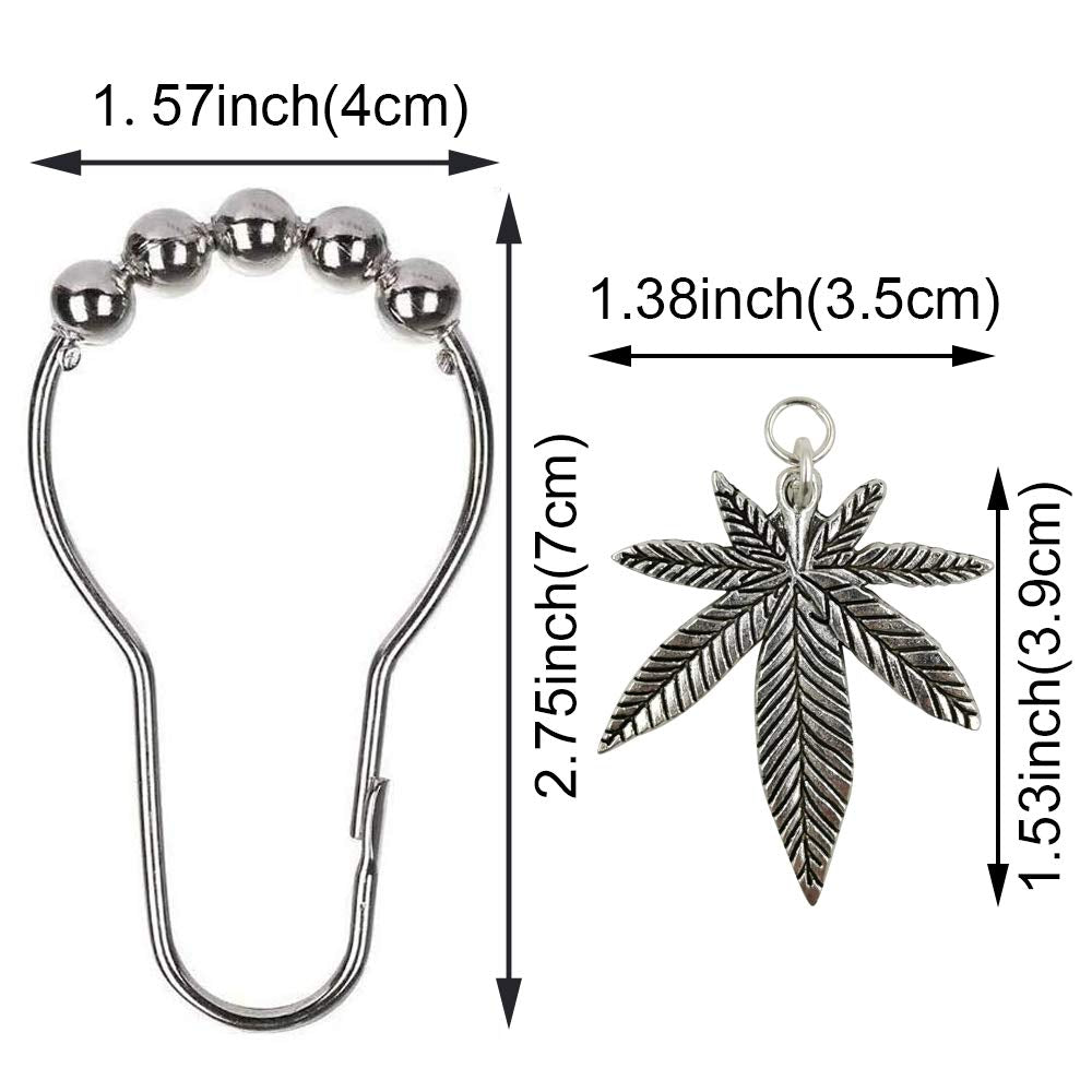 Chenzt Shower Curtain Rings Hooks Decorative Home Bathroom Stainless Steel Rustproof Shower Curtain Hook Ring Set Polished Chrome with Antique Silver Marijuana Weed Cannabis Decorative Pendants 12Pcs