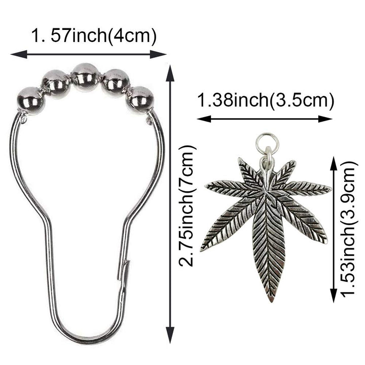 Chenzt Shower Curtain Rings Hooks Decorative Home Bathroom Stainless Steel Rustproof Shower Curtain Hook Ring Set Polished Chrome with Antique Silver Marijuana Weed Cannabis Decorative Pendants 12Pcs