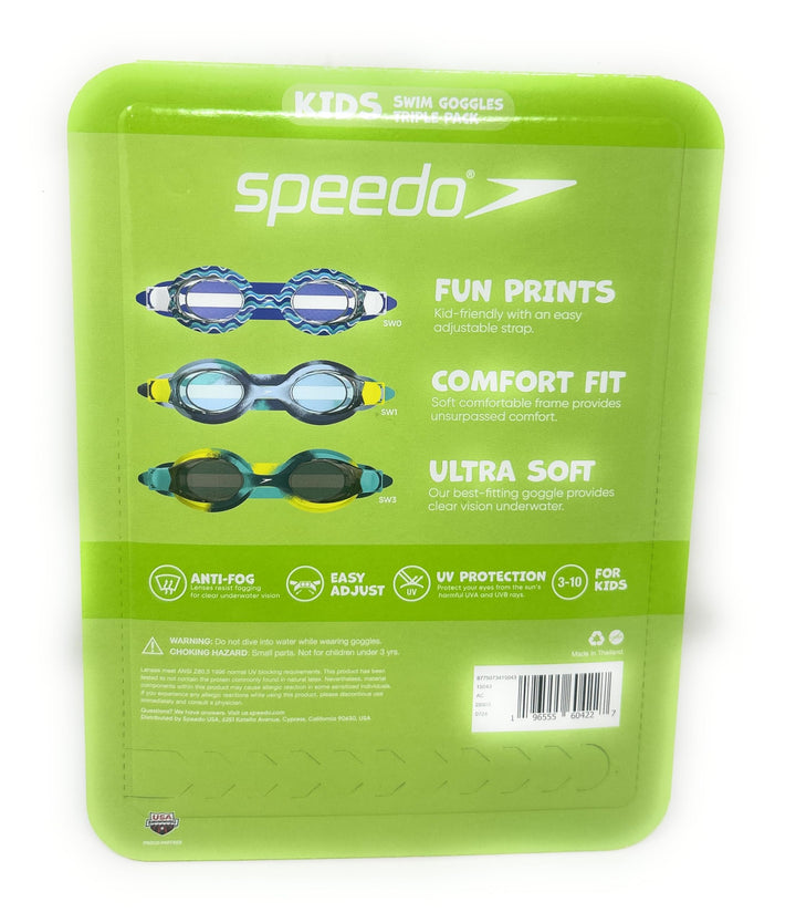 Speedo Kids Swim Goggles - 3 pairs - Blue & Green (ages 3-10)