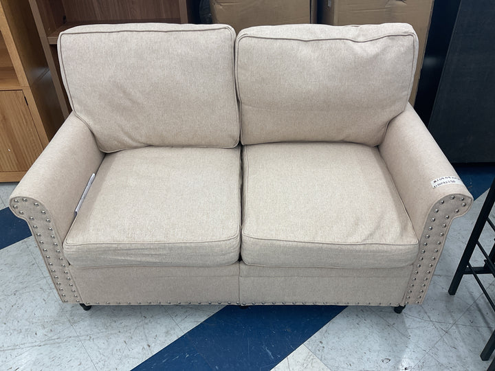 nailhead trim upholstered loveseat sofa beige