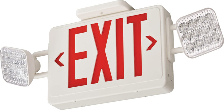Lithonia Lighting Basics LED Exit Sign/Emergency Light Combo, Red/Green Switchable Exit Sign and Emergency Lights for Business, 2-Head Fixture, Square Lamp Heads, White (ECRG SQ M6)