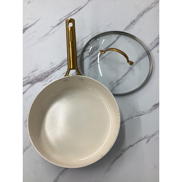 GreenPan Ceramic Nonstick Fry Pan with Glass Lid, Gold Handle Retail $45.00