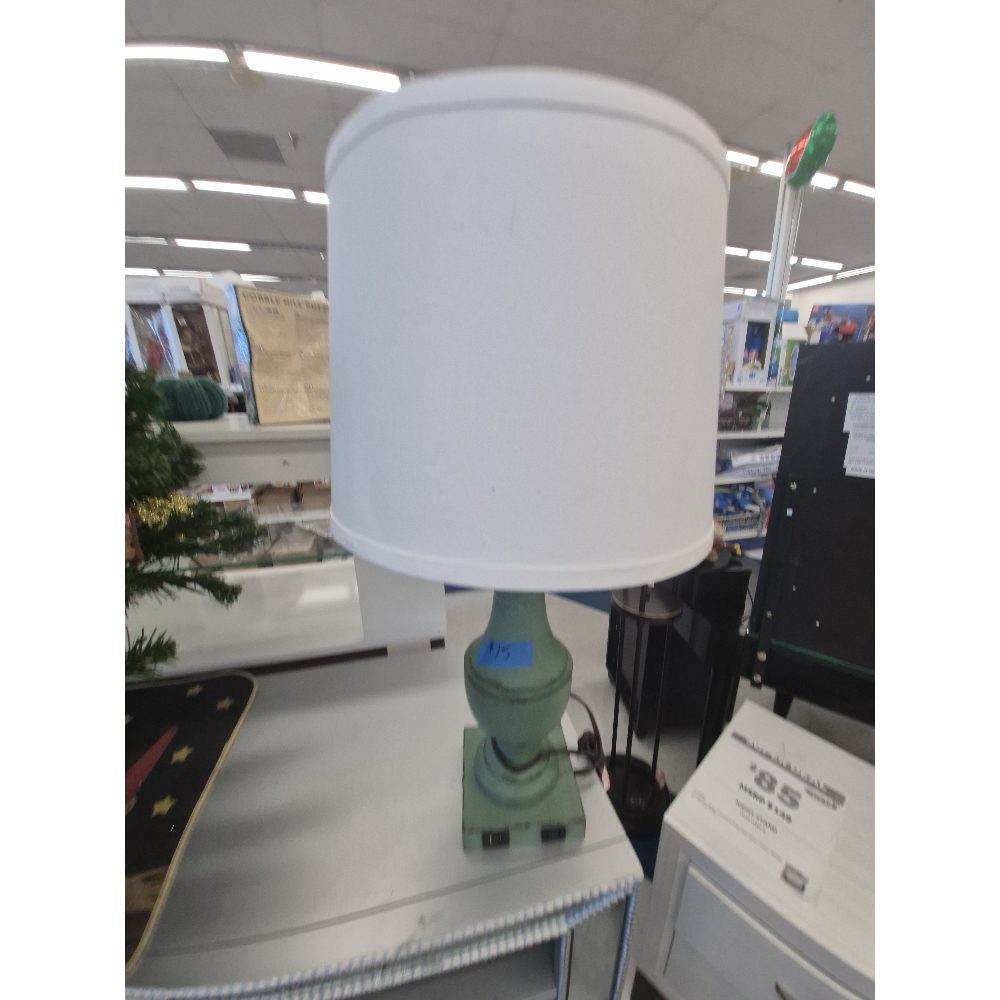 Unbranded Table Lamp - White Shade, Green Base