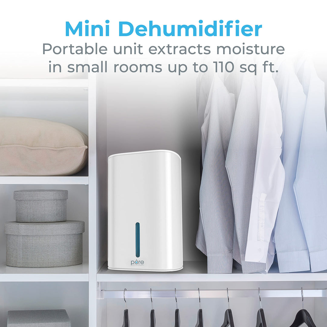 Pure Enrichment PureDry Mini Dehumidifier - 27oz Compact Water Tank Eliminates 300ml/day of Excess Moisture from Closets, Bathrooms, Boats, Kitchens, and Other Small Rooms and Living Spaces