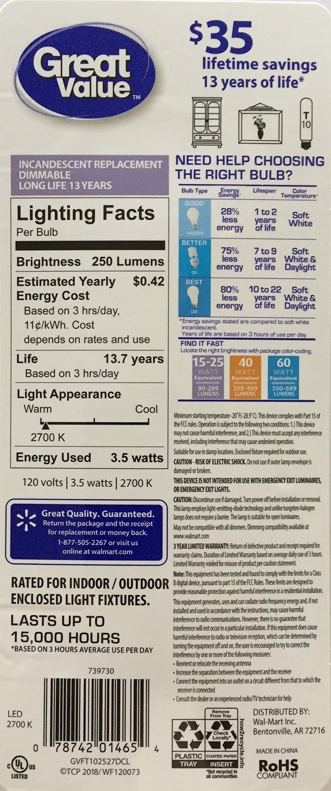 Clear LED T10 Tube Soft White Dimmable Medium Base 25W Equivalent