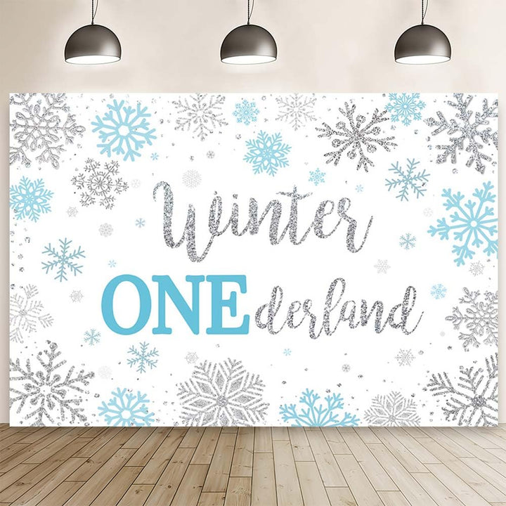 AIBIIN 8x6ft Winter Onederland Birthday Backdrop Blue Sliver Snowflake 1st Bday Photography Background Christmas Snowflake Kids First Bday Party Decorations Cake Smash Decor Photo Studio Props
