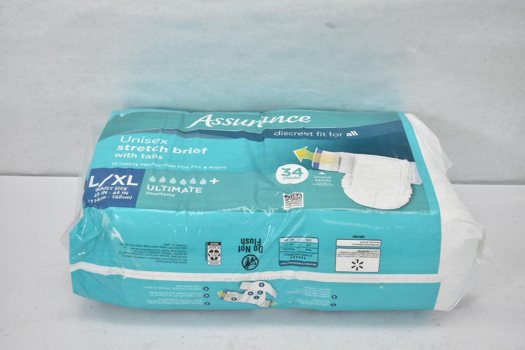 Assurance Large/XLarge Unisex Stretch Briefs with Tabs 34 Ct Retail $17.97