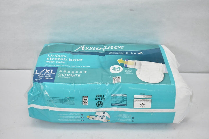 Assurance Large/XLarge Unisex Stretch Briefs with Tabs 34 Ct Retail $17.97