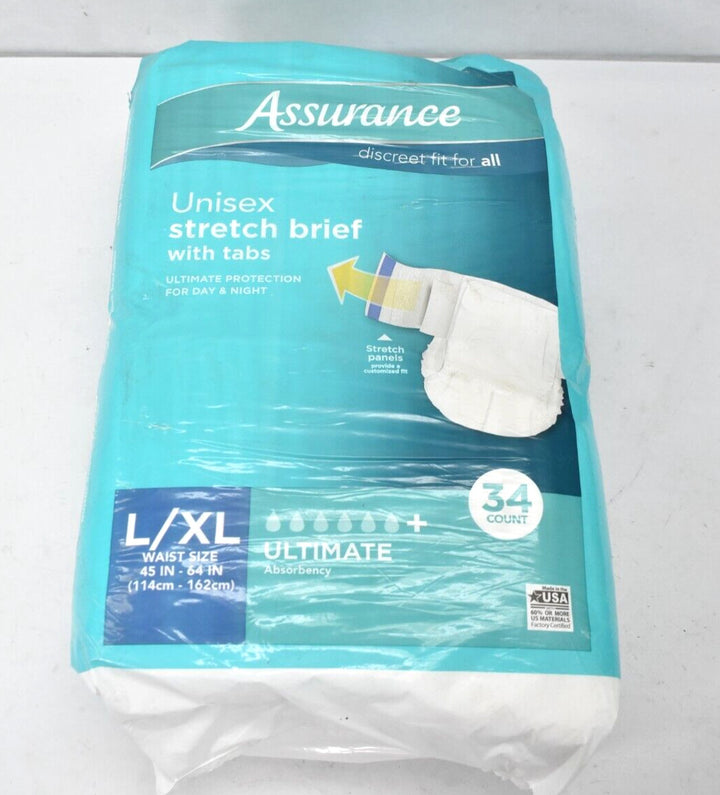 Assurance Large/XLarge Unisex Stretch Briefs with Tabs 34 Ct Retail $17.97