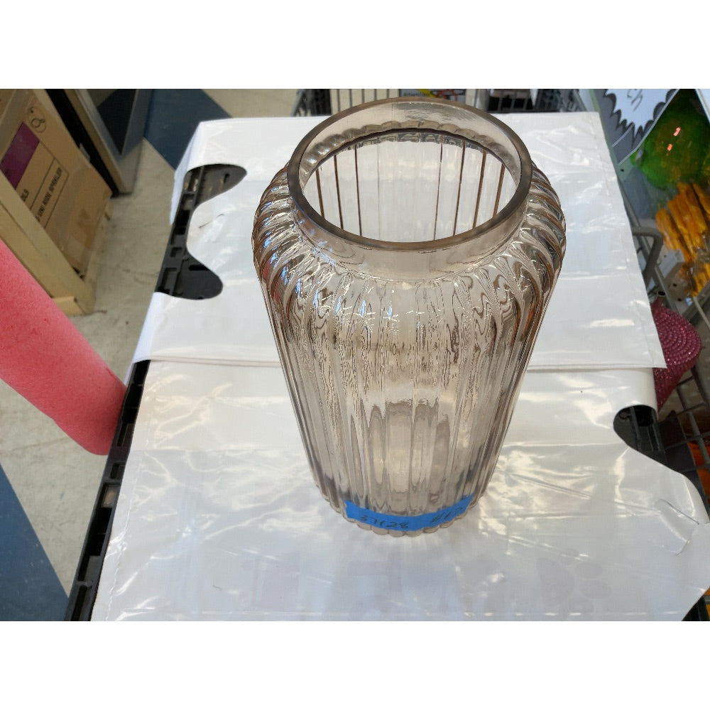 Unbranded Ribbed Glass Vase - Decorative, Tabletop, Centerpiece, Brown