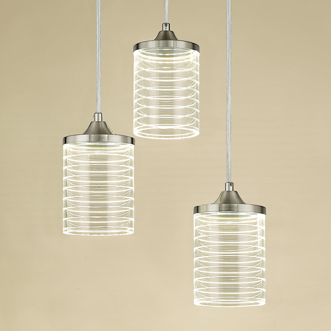 JAZAVA 3-Lights Modern Pendant Light, Brushed Nickel Cluster Pendant Lighting, Adjustable LED 24W 3CCT 3000/4500/6000K Hanging Light Fixture for Kitchen Island Dining Room Bedroom Hallway, PL106BN Retail $102.00