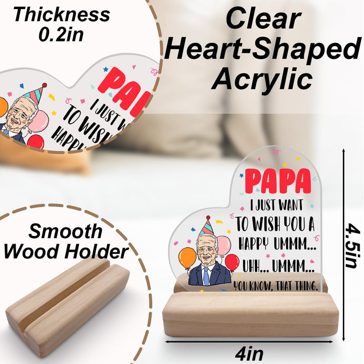 Papa Gifts for Birthday Dad Gifts Best Papa Gifts Birthday Party Balloon Heart Shaped Acrylic Sign Plaque with Wood Stand for Home Office Bedroom Living Room Desk Table
