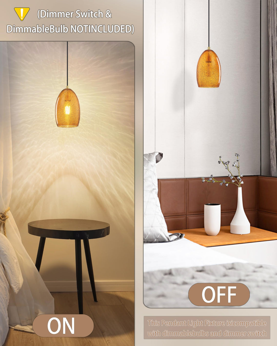 Dolaimy House 3 Pack 1 Light Mini Hanging Indoor Kitchen Island Pendant Light,5.3" Ancient Seeded Amber Glass Pendant Ceiling Light Fixtures Brushed Bronze Finish Modern Farmhouse Dinning Over Sink