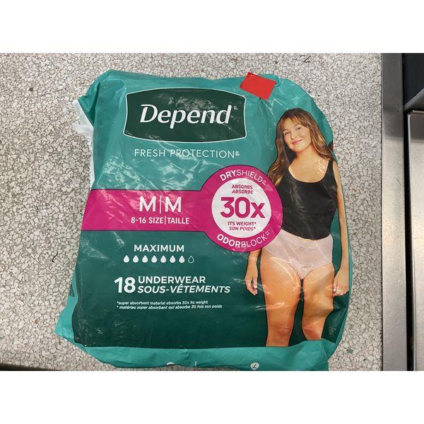 Depend Fresh Protection Underwear, M/M Size 8-16, Maximum Absorbency Retail $18.00