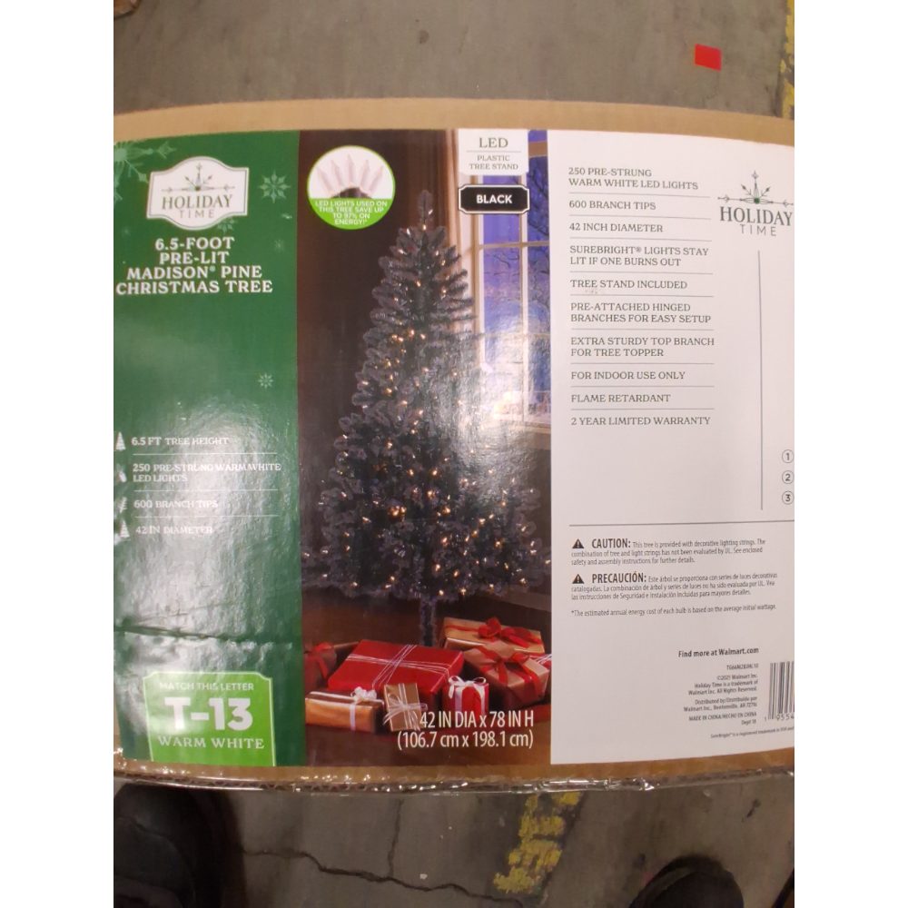 6.5ft Prelit Madison Pine Black Artificial Christmas Tree Warm White LED Lights Retail $15.00