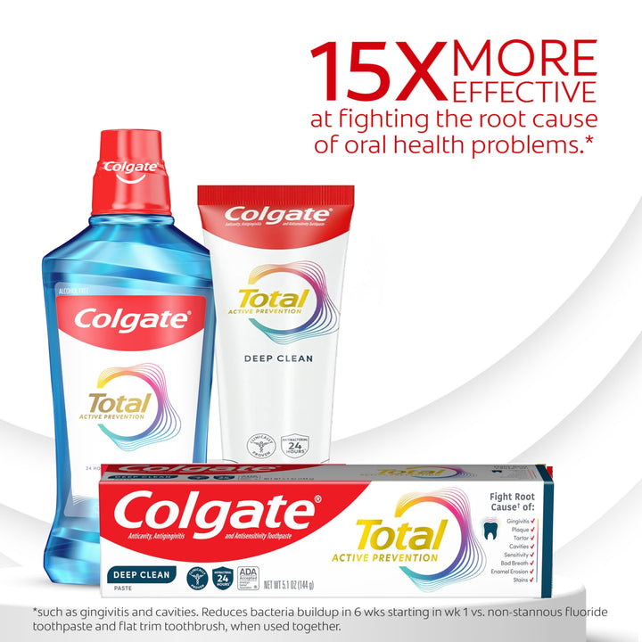 Colgate Total Active Prevention Deep Clean Toothpaste, Anticavity Fluoride Toothpaste, Clinically Proven Fluoride Formula Helps Fight Plaque Bacteria, Mint, 3 Pack, 5.1 oz