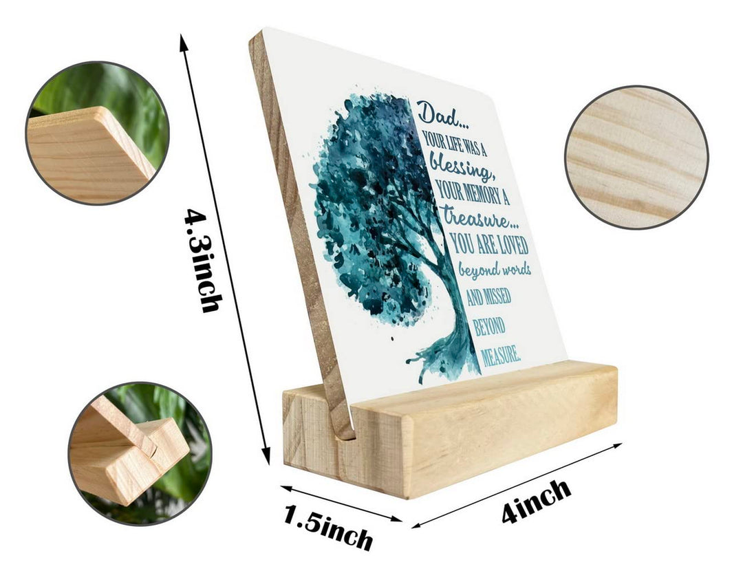 Dad Memorial Wooden Table Sign With Stand - Sympathy Plaque for Bereavement, Funeral, Loss - Elegant In Loving Memory Condolence Gift