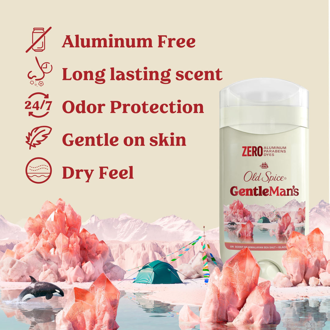 Old Spice GentleMan's Aluminum Free Dry Feel Deodorant for Men, 24/7 Lasting Freshness, Gentle on Skin with Skin Conditioners, Himalayan Sea Salt + Glacier Water Scent, 3.0 oz