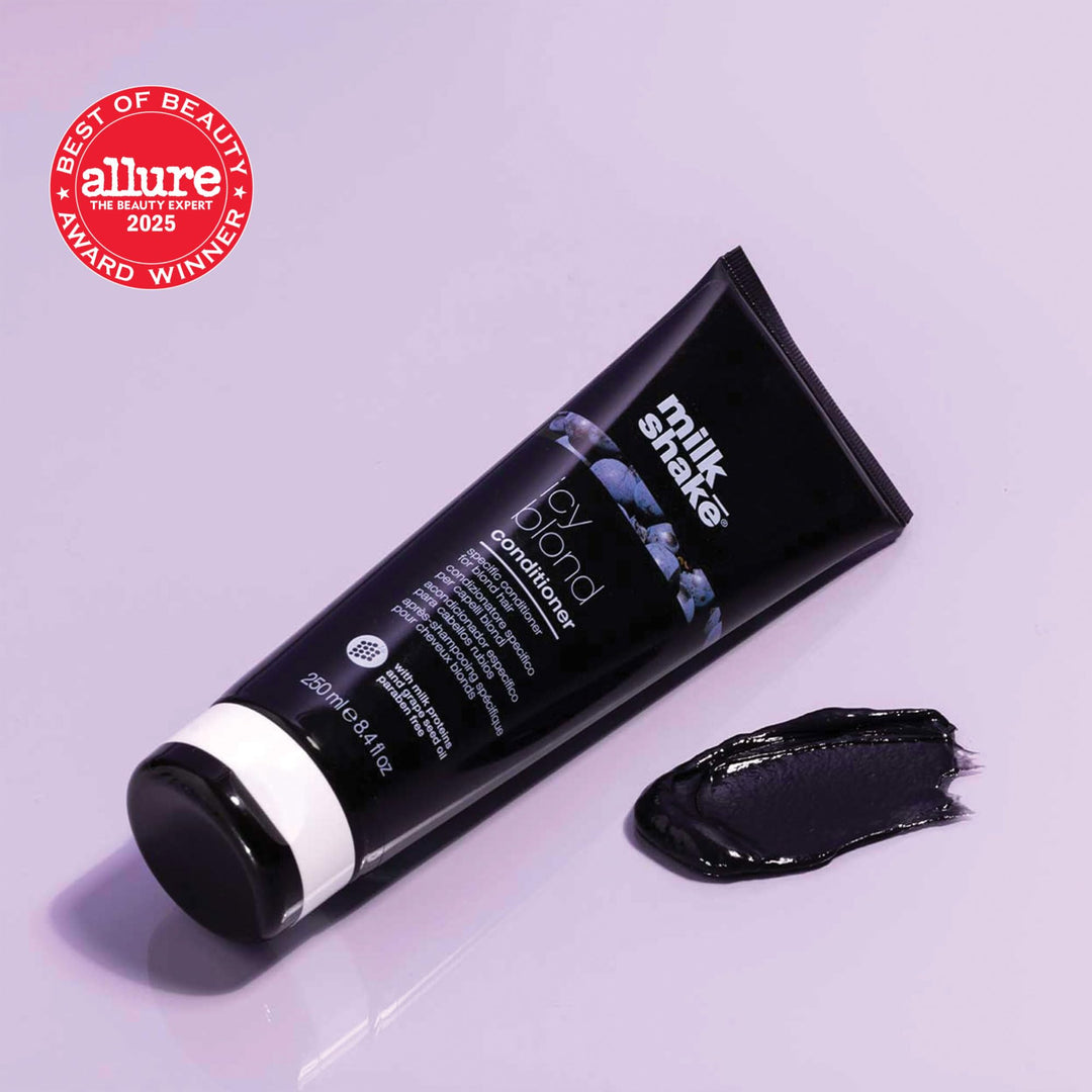 milk_shake icy blond conditioner | award winning toning conditioner with black pigment to neutralize yellow and brass in platinum blonde hair | hydrates and brightens cool tones 8.4 fl oz
