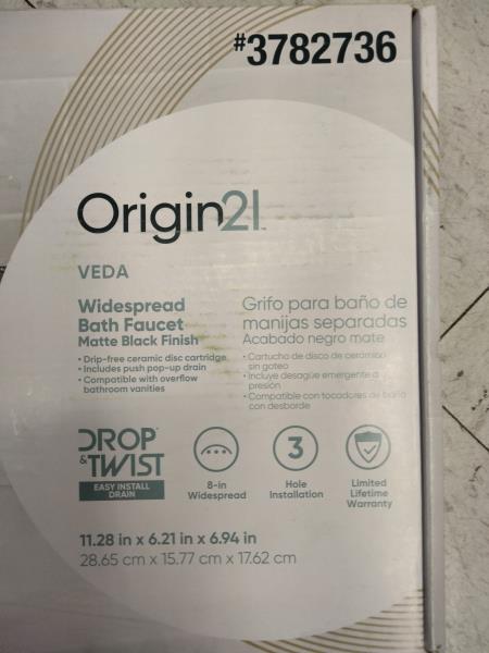 Origin21 Veda, Widespread Bath Faucet, Matte Black Finish Retail $150.00