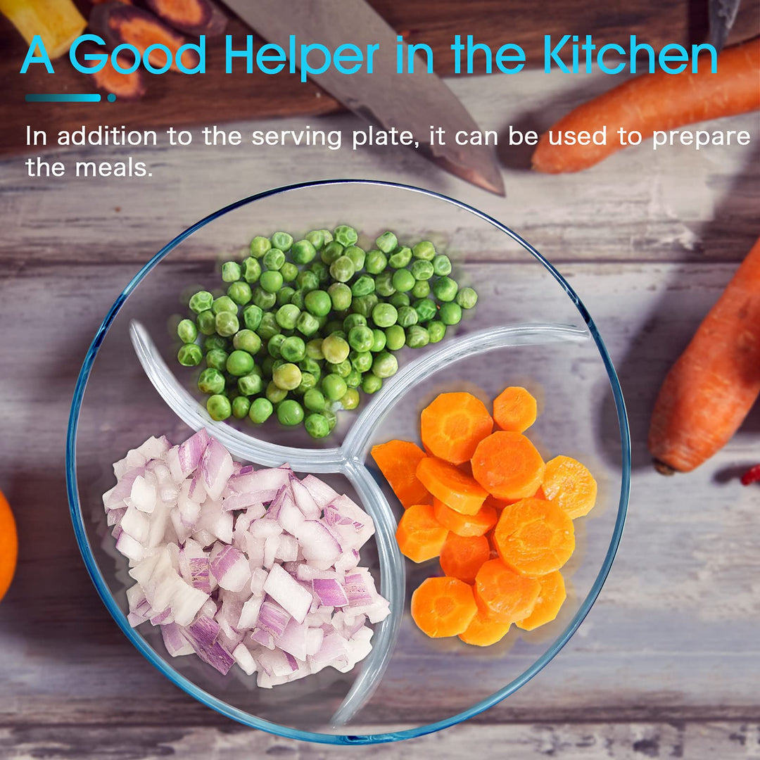 Nutriups Divided Square Glass Plate with 5 Compartments, Set of 2, 10 Inch