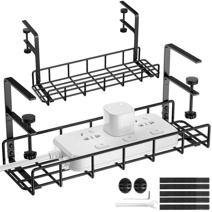 Under Desk Cable Management Tray -2 Pack, Upgraded Long Clamp, Inward Or Outward