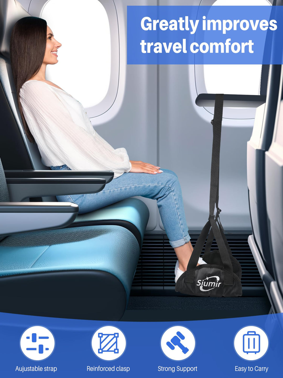 Siumir Airplane Foot Rest, Wider Foot Hammock for Plane Travel to Relax Your Feet, Upgraded Support/No Clashing/Thickened Foam/Portable Design, Also for Long Car Trips and Offices (14")