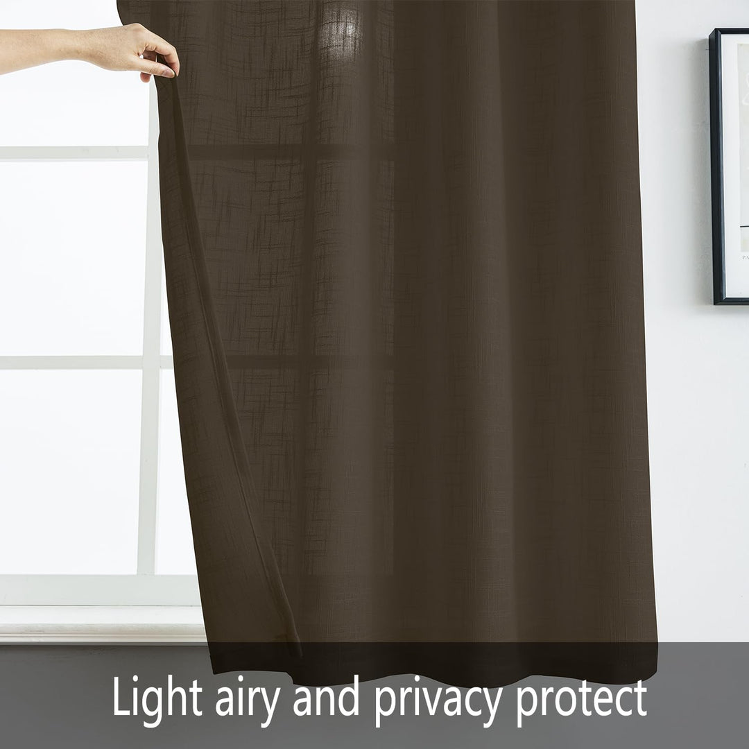 Muamar U Shaped Sheer Kitchen Curtains Set of 2 Panels,Coffee 18x30 inch Length Cafe Curtains,Small Curtains for Window,Rod Pocket Linen Curtains
