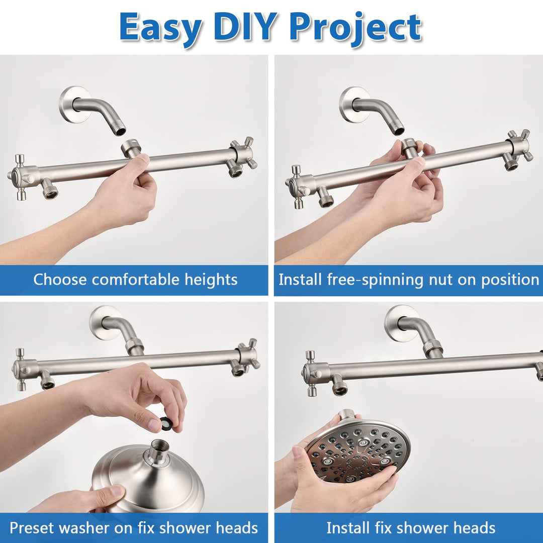 Proox Double Shower Head with Built-in Valve, High Pressure 6 Setting Dual Shower Head Design for Couple on Walk-in Bathroom or Single on Bathtub Bathroom - Brushed Nickel