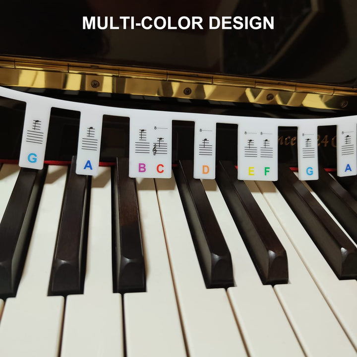 Silicone Piano Keyboard Guide,Removable Durable Piano Note Stickers for Beginner Learning,88-Key Full Size Reusable Sticker-Free Removable 88-Key Piano&Electronic Piano Note Key Guide Strip(Rainbow)