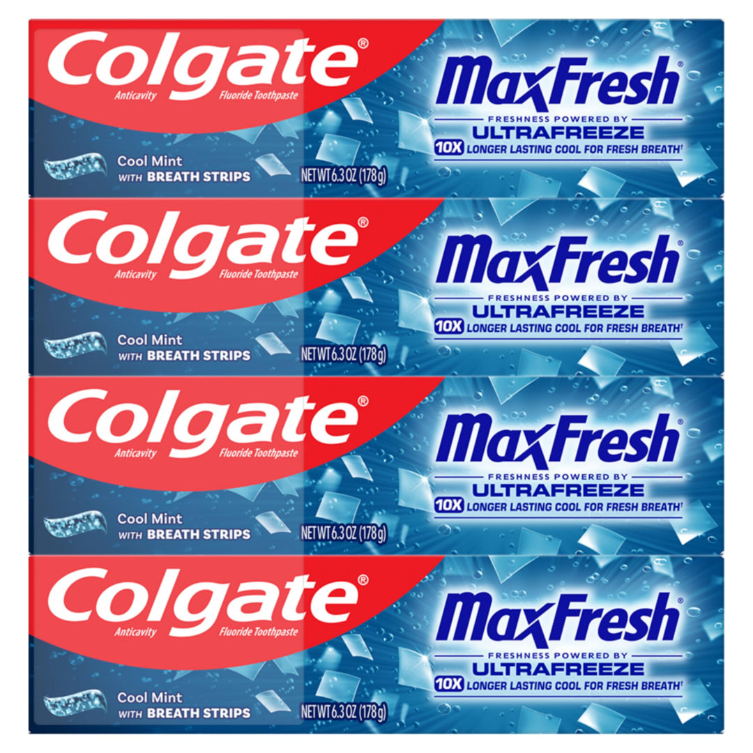Colgate MaxFresh Cool Mint Toothpaste Pack, Fresh Breath Toothpaste with Fluoride and Hundreds of Mini Breath Strips, Leaves Mouth Feeling Refreshed for Hours, 6.3 oz