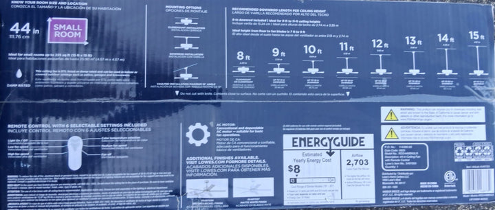 Harbor Breeze Reidsport 44" Matte Black 5 Blade Indoor/Outdoor Ceiling Fan NEW