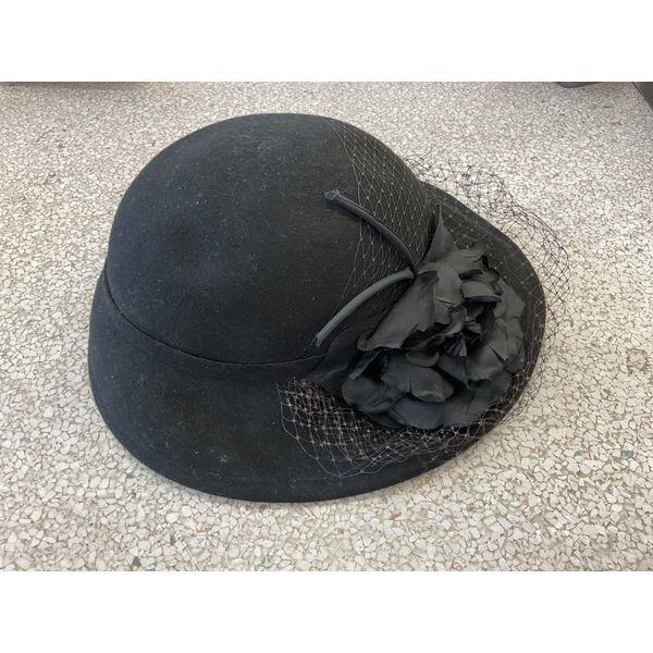 Black Wool Cloche Hat with Veil and Flower Accent Retail $75.00