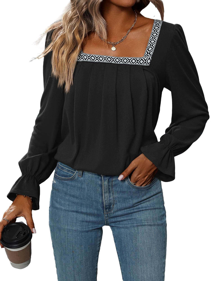 Loemes Fall Tops for Women 2023 Trendy, Womens Blouses Dressy Casual,Smocked Peasant Blouses for Women, Tunic Tops for Women Loose Fit Dressy Black Large Retail $26.00