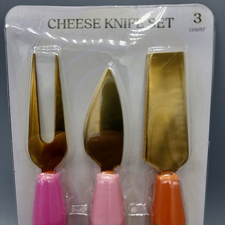 Cheese Knife Set - 3 Pieces with Colored Handles - Hand Wash Only