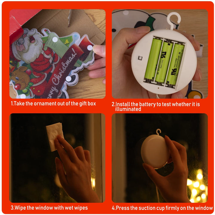 3 PCS Lighted Christmas Window Silhouette Decoration Light up Santa Claus Christmas Tree Merry Christmas Battery Operated with Suction Cup Hook for Christmas Window Glass Wall Indoor Decorations