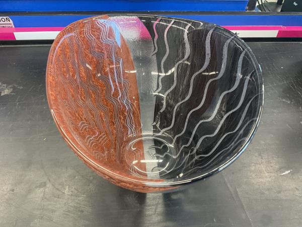 Hand-Blown Glass Bowl - Orange and Black Swirl Pattern Retail $35.00