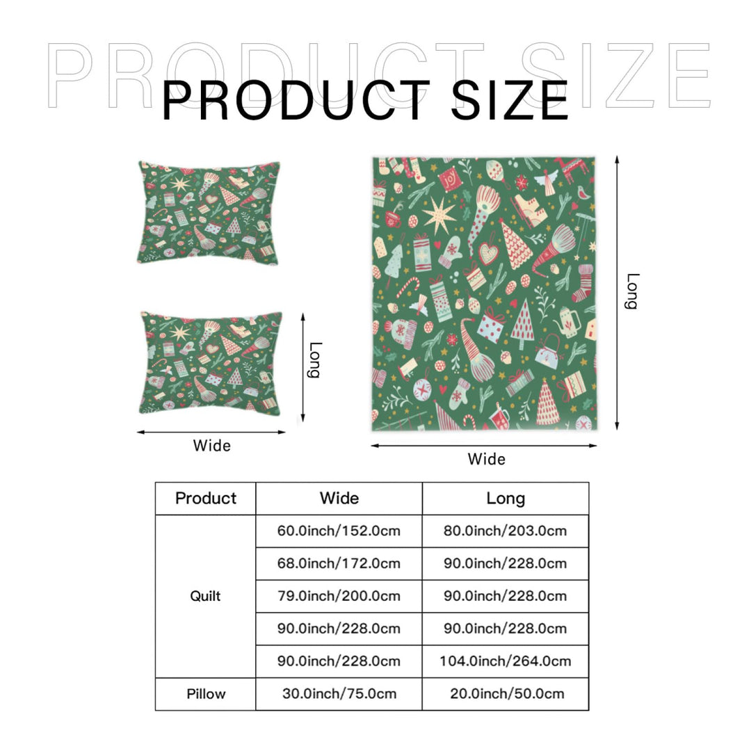 Christmas Duvet Cover Set, Christmas Theme Santa Claus/Snowmen/Snowflakes Pattern Tree/Letter Printed Pattern Down Duvet Cover Three Piece Set, Holiday New Year Gift Bedroom Decor(Twin Green)
