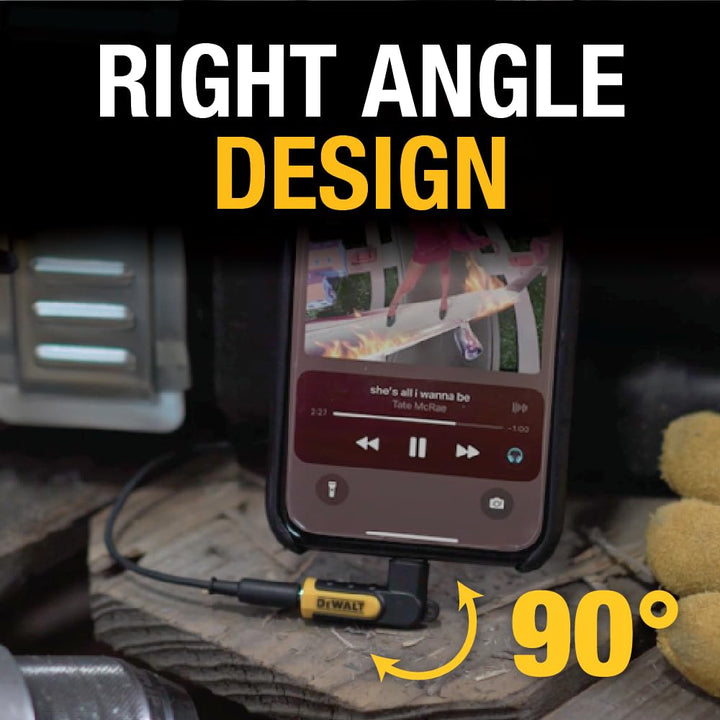 DEWALT Heavy Duty 3.5mm to Lightning Adapter, 90Degree L Connector Female to 3.5mm Male Headphone Jack Adapter for iPhone, Compatible Lightning to 3.5 mm Headphone Jack Adapters, Adapts Legacy Devices Retail $13.00
