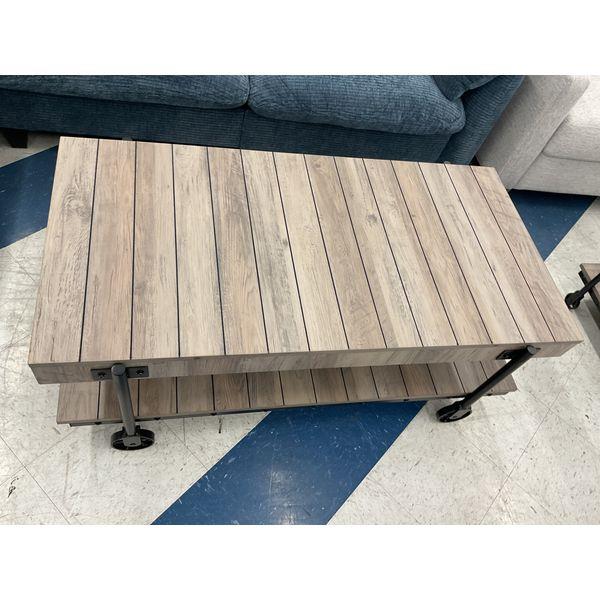 Null Rustic Coffee Table - Wood Plank Design, Industrial Accents, Rolling Casters Retail $250.00