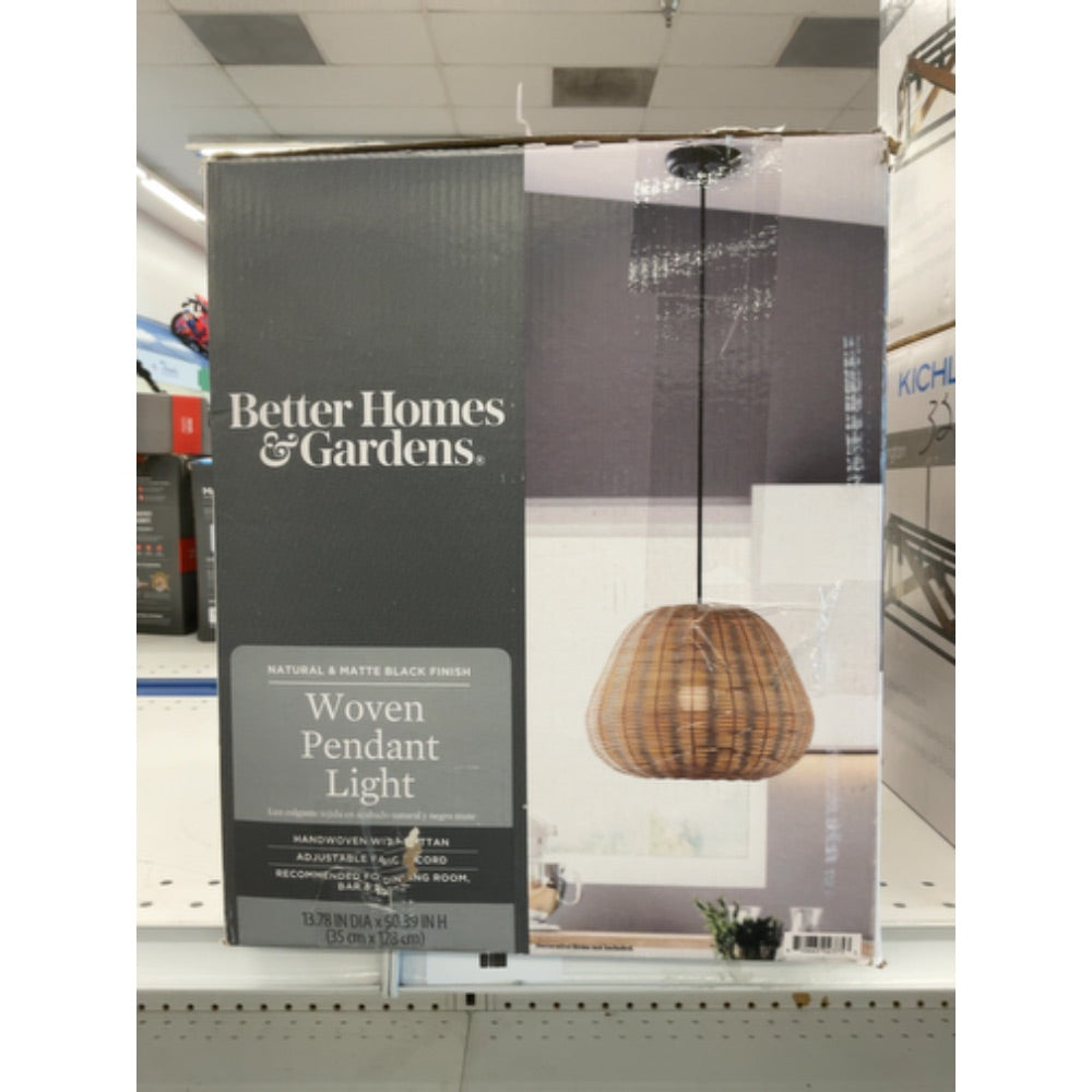 Better Homes & Gardens 50  Natural Woven Pendant LED A19 1-Light Bulb 8W(60W Equiv)  Matte Black