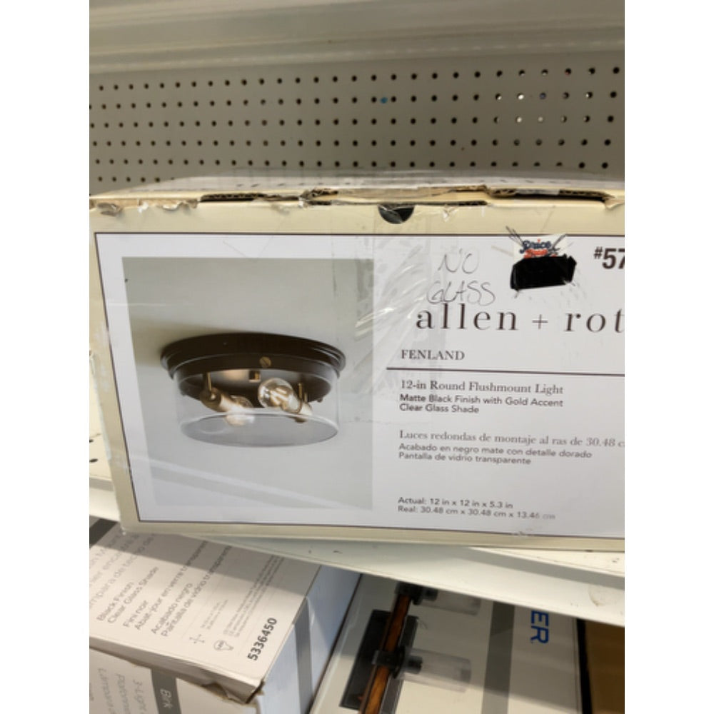 Allen + Roth Fenland 1-Light 12-in Matte Black Flush Mount Light