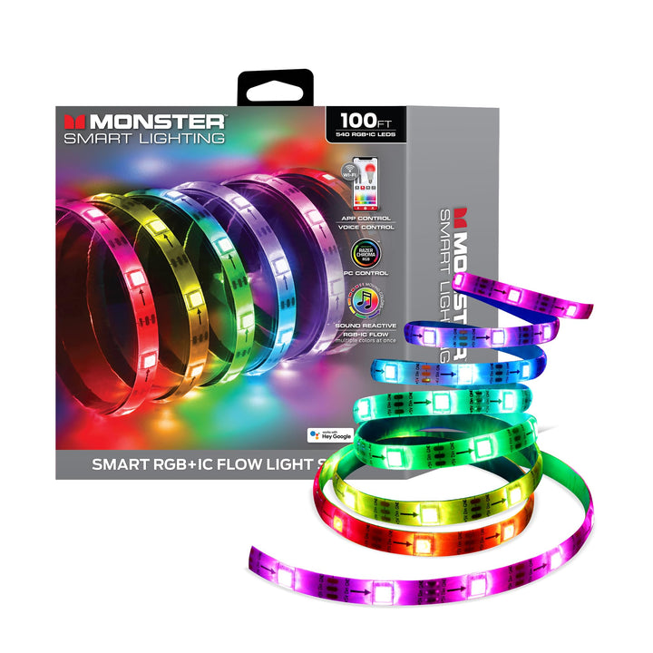 Monster Smart RGB+IC LED Strip Lights 100ft â€“ Sound Reactive Strip Lights for Bedroom, App & Voice Control, RGB Light Strip for Room, Alexa Google Home, Razer Chroma Sync - 540 RGB+IC LED Lights