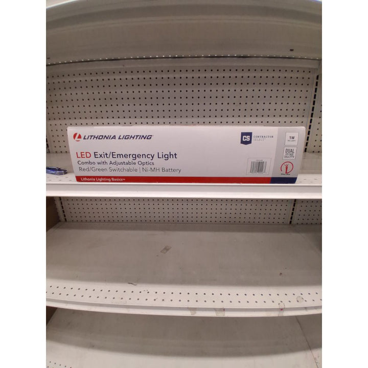 Lithonia Lighting Basics LED Exit Sign/Emergency Light Combo, Red/Green Switchable Exit Sign and Emergency Lights for Business, 2-Head Fixture, Square Lamp Heads, White (ECRG SQ M6)